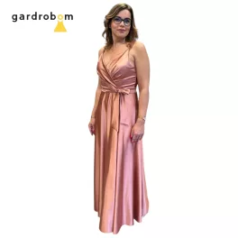 Szöszy spagetti pántos szatén bronz hosszú ruha