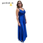 Szöszy spagetti pántos szatén királykék hosszú ruha